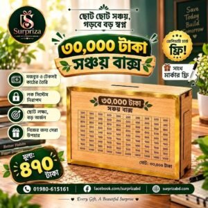 Wooden Money Saving Box – 30000 Taka Square Frame Design Surpriza