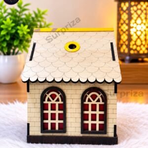 Wooden Bank House Money Box Front View Surpriza
