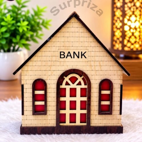 wooden bank house money box image